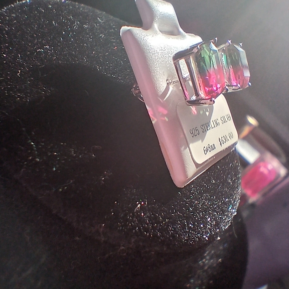 Pink and Green Sterling Silver Earrings - Picture 2 of 4